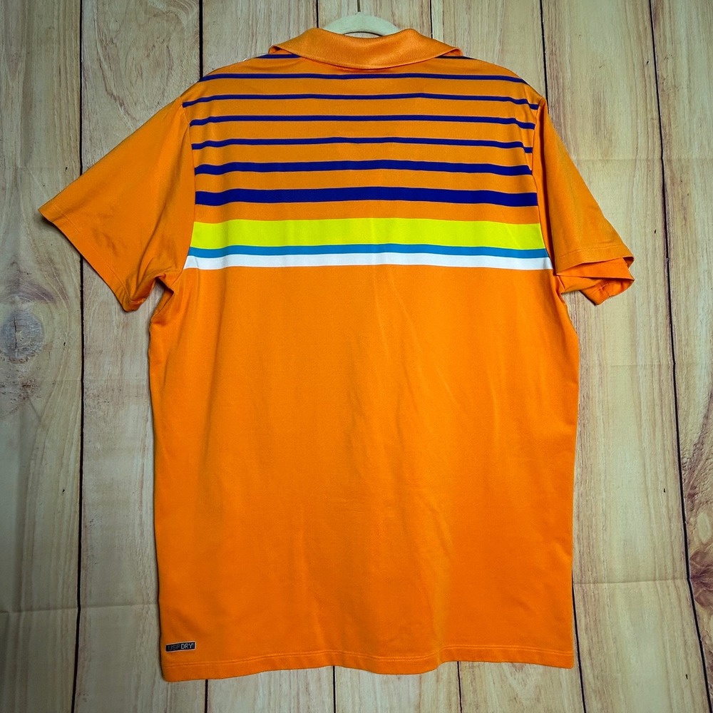 Puma Polo Shirt Mens Large Orange Striped USP Dry Performance Golf Sportswear - Picture 3 of 8